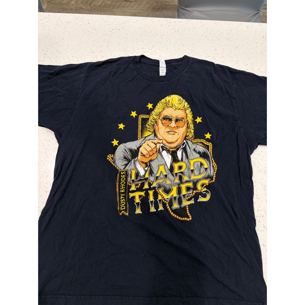 Dusty Rhodes Hard Times WWE Wrestling T-Shirt Tultex XL Black Y2K Promo Tee